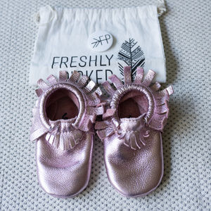 Freshly Picked Baby Moccasins Rose Gold Size 6